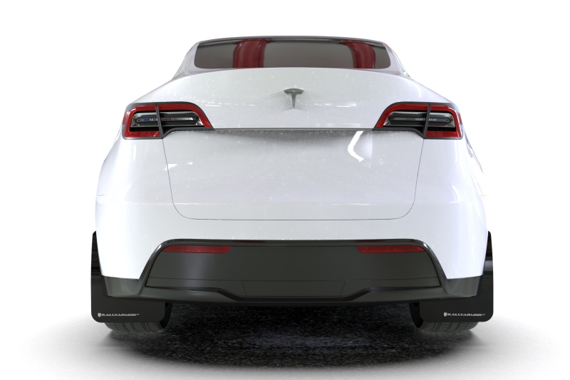 Tesla Model Y Mud Flap - Front + Rear - Rally Armor - UR Black with White Logo - Black - `20-`26